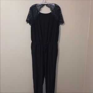 LOFT black lace shoulder jumpsuit 8p
